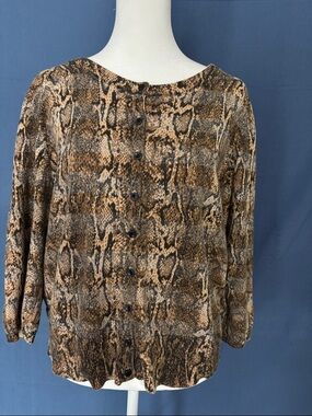 Style & Co. Brown & Black Snake-Print Button Front Top